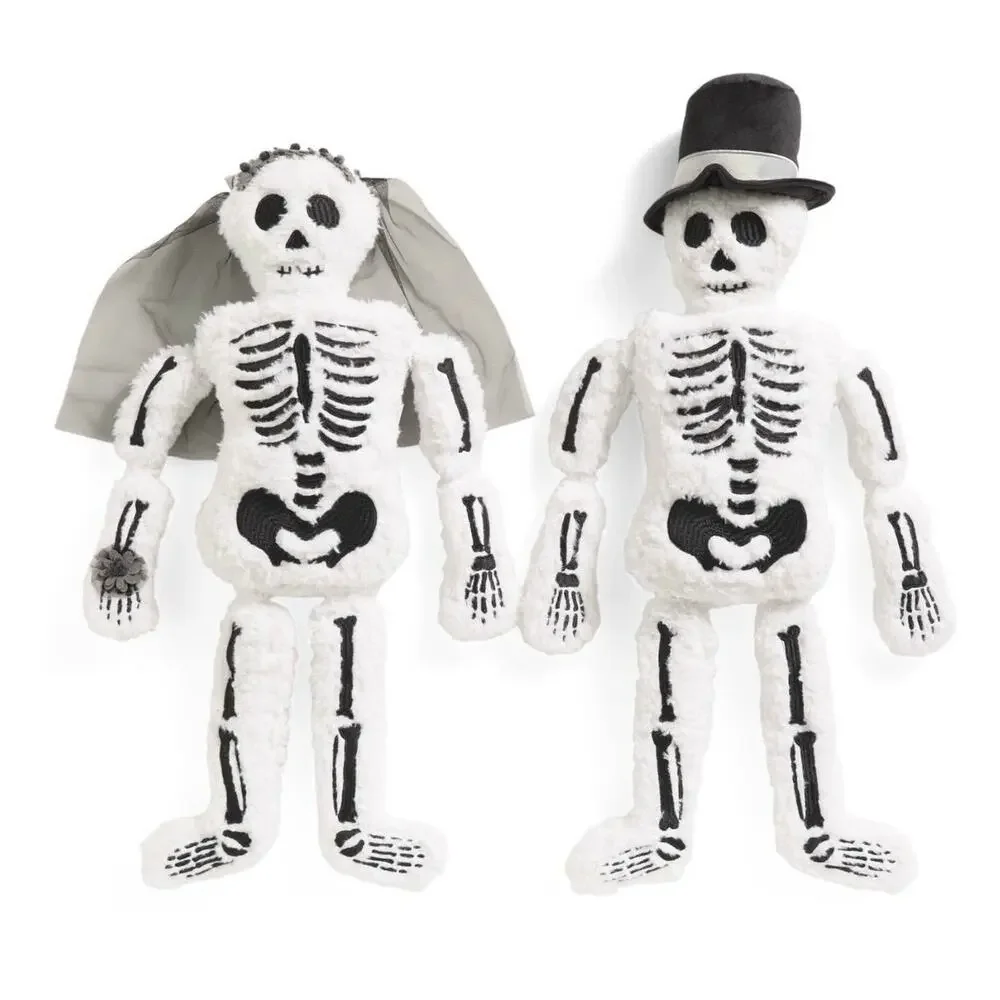 Skeleton Couple 2 pc Pillow Set Mr & Mrs Bride Groom Halloween Sherpa Pillows